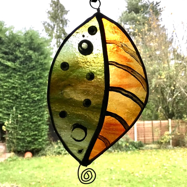 Stained glass leaf sun catcher - decorative window hanging
