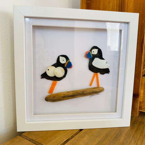 Framed Beach Plastic Atlantic Puffins
