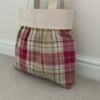 Beautiful Pleated Tote Bag, Berridale Check and LInen Fabric, Magnetic Snap