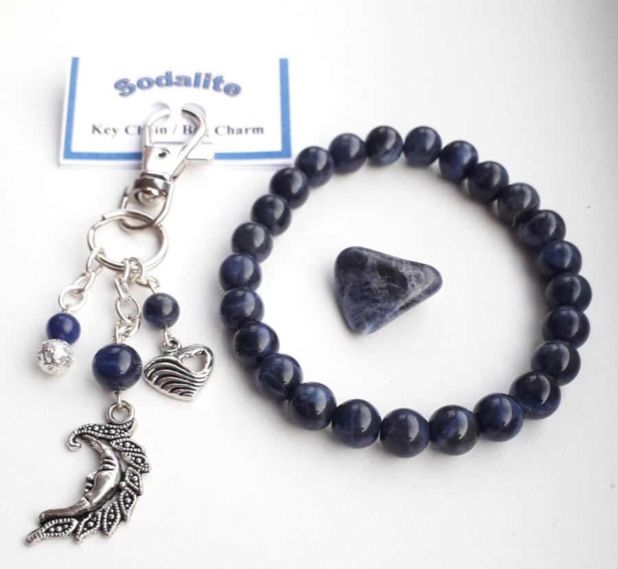 Sodalite Gift Set Bracelet Bag Charm Tumblestone Pouch Gift set for her