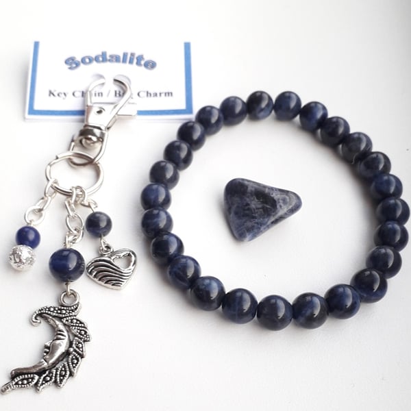 Sodalite Gift Set Bracelet Bag Charm Tumblestone Pouch Gift set for her