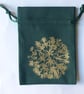 Gold floral drawstring green fabric small  bag hand printed allium flower design - Image 3