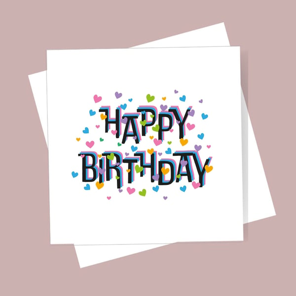 Happy Birthday Card - hearts design. Blank inside. Free delivery