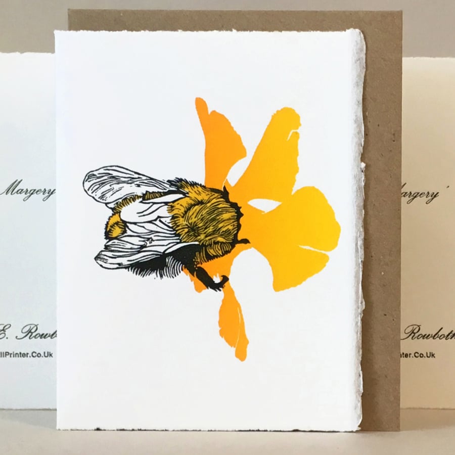 'Wheal Margery Bee' - Yellow Flower - Original Print Lino Cut Card