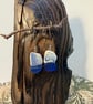 Blue sea glass and pottery earrings
