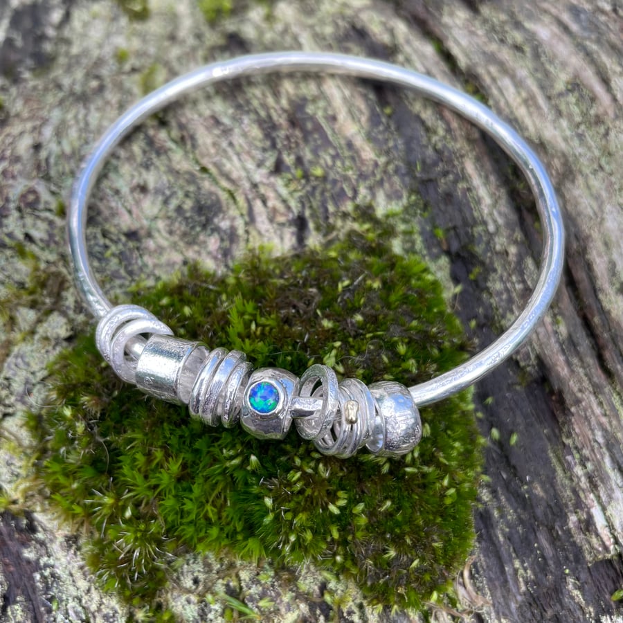 Silver opal and gold bangle  No Worries Bangle