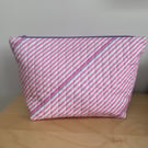 Pink Diagonal Stripes Quilted Fabric Washbag