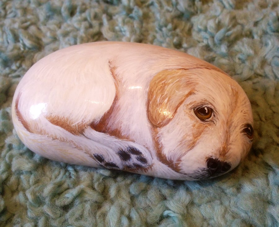 Dog hand painted on stone 