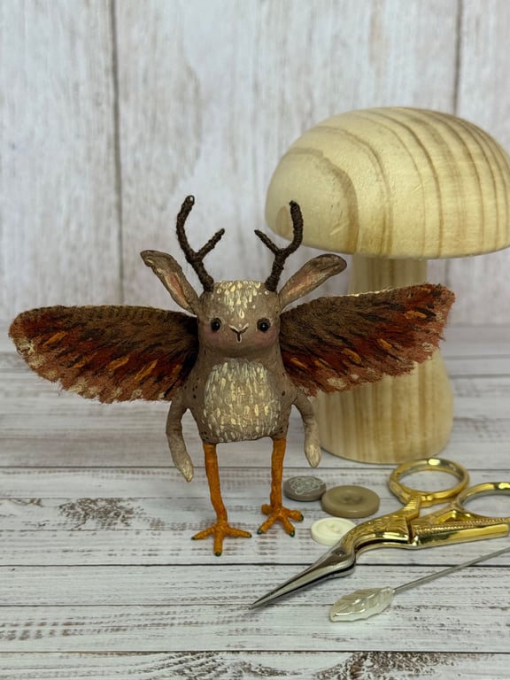 Spun Cotton Wolpertinger Miniature Art Doll