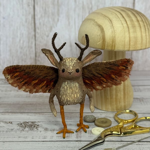 Spun Cotton Wolpertinger Miniature Art Doll