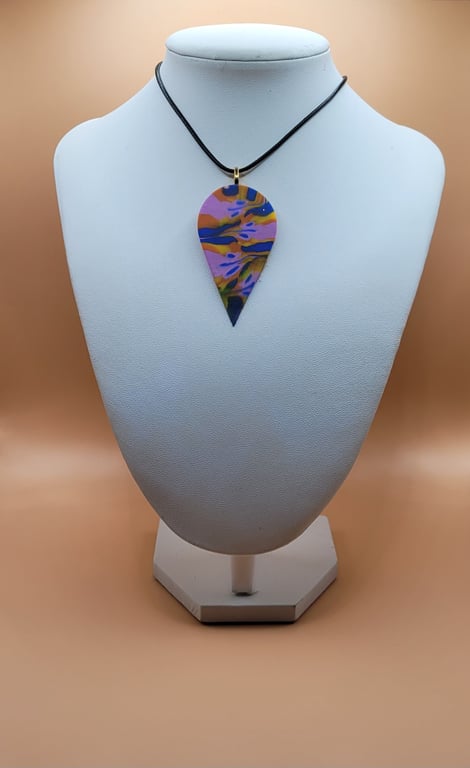 Large Teardrop Pendant Necklace 60x30mm, Handmade Polymer Clay Statement Necklac