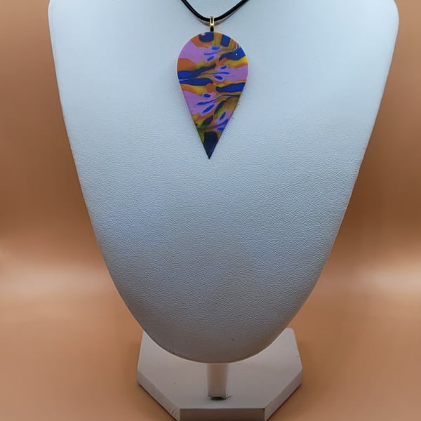 Large Teardrop Pendant Necklace 60x30mm, Handmade Polymer Clay Statement Necklac