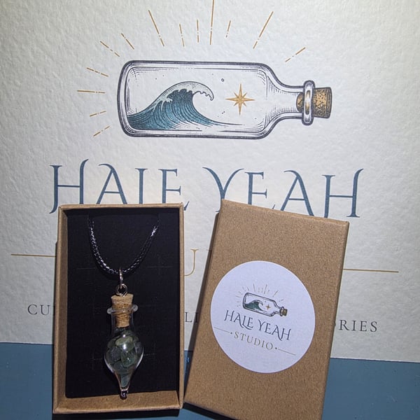 Coastal Keepsake Necklace - Seaham Sea Glass Miniature Bottle Pendant - CK-S01