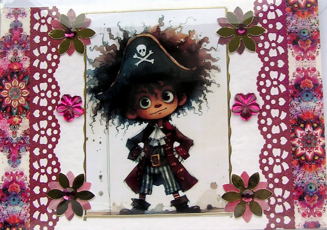 Pirate Prince - Hand Crafted Decoupage Greeting Card - Blank - 3043