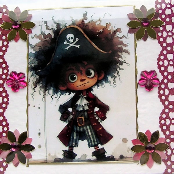 Pirate Prince - Hand Crafted Decoupage Greeting Card - Blank - 3043