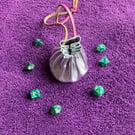 Dice Bag: Small metallic silver coloured leather drawstring pouch 