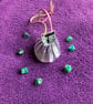 Dice Bag: Small metallic silver coloured leather drawstring pouch 
