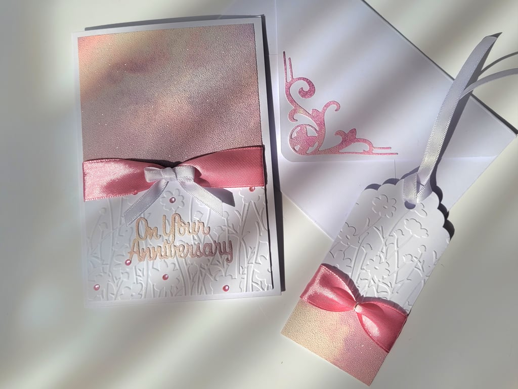 Luxury Embossed Anniversary Card and Gift Tag Set
