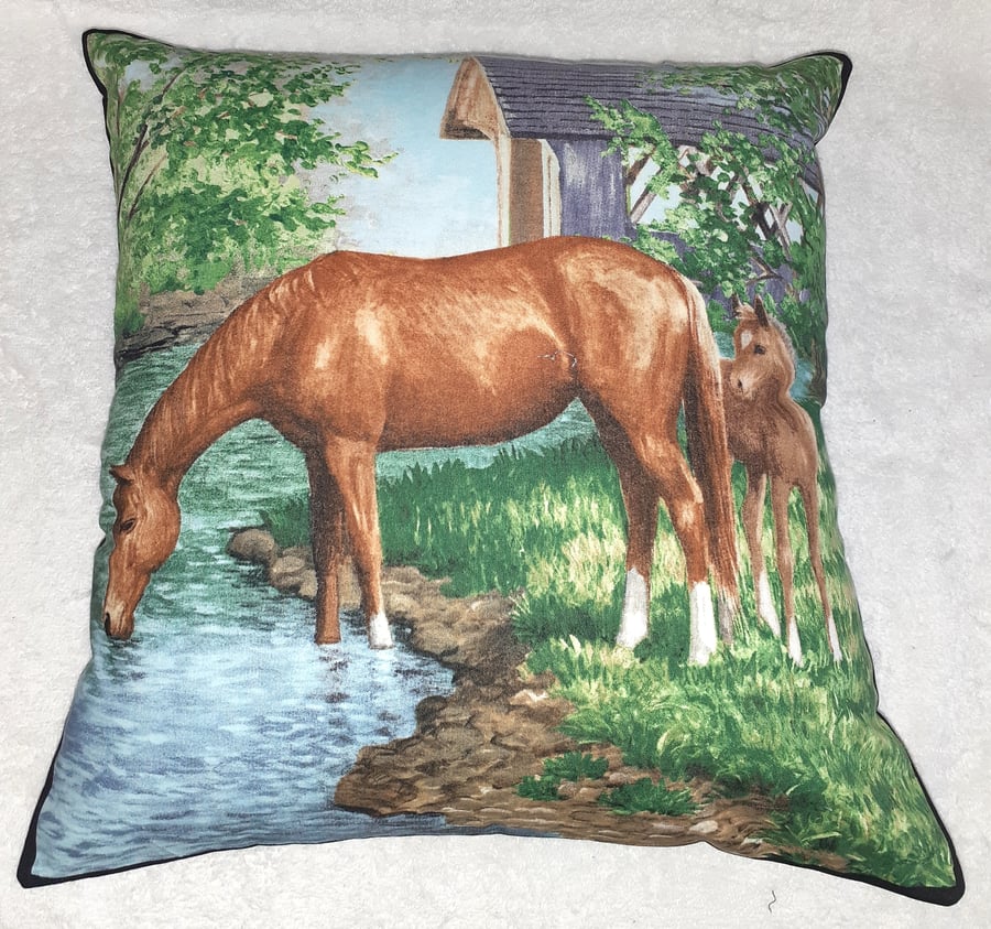 Mare and foal by stream cushion