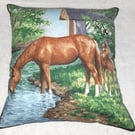 Mare and foal by stream cushion