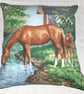 Mare and foal by stream cushion - Image 1