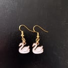 White and gold swan charm dangle earrings 