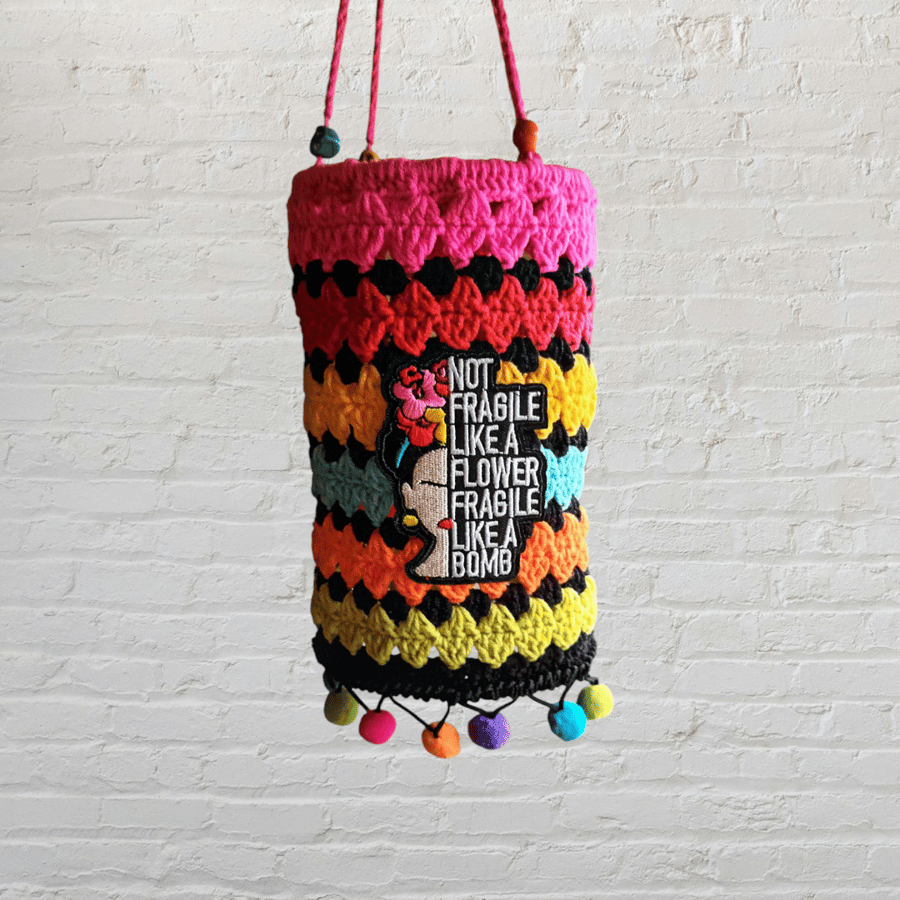 colourful crochet lantern, hanging decoration, Frida Kahlo