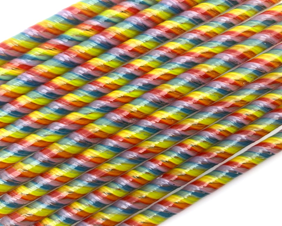 Twisted cane 12cm Rainbow pack Bullseye 90 coe glass Vitrigraph twisties