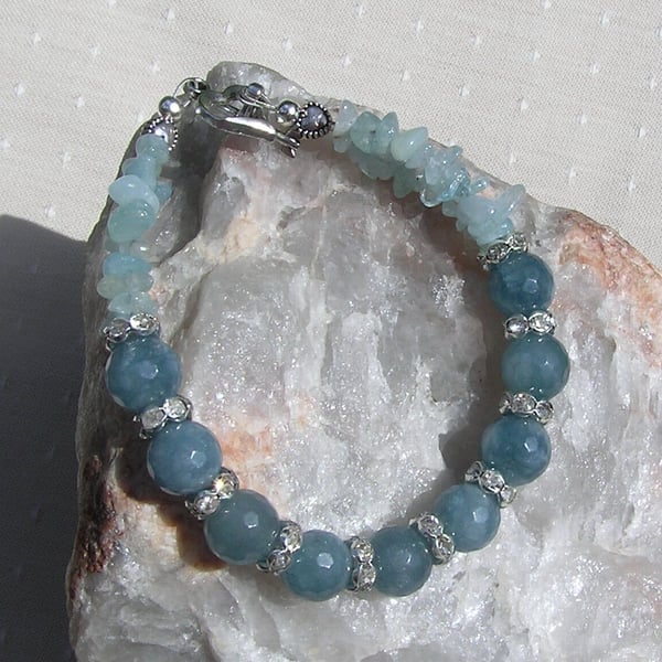 Aquamarine Crystal Gemstone Bracelet "Blue Breeze" - SALE PRICE