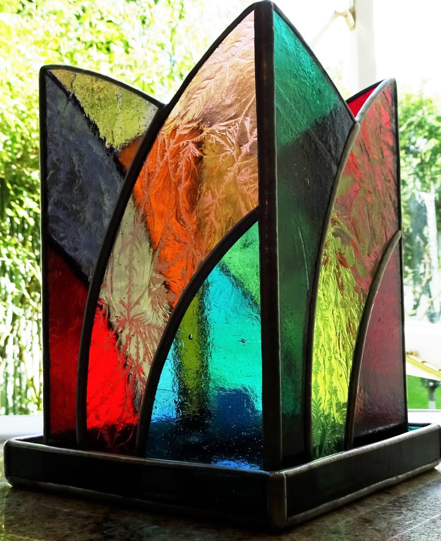 Stained glass candle holders deals