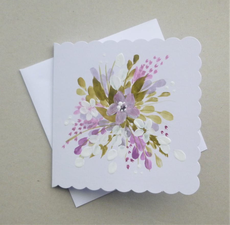 hand painted floral greetings card  ( ref f 725 D3 )