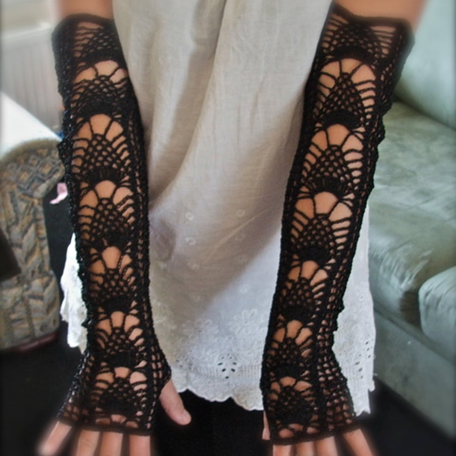 Long Crochet Opera Fingerless Gloves - MADE TO ORDER