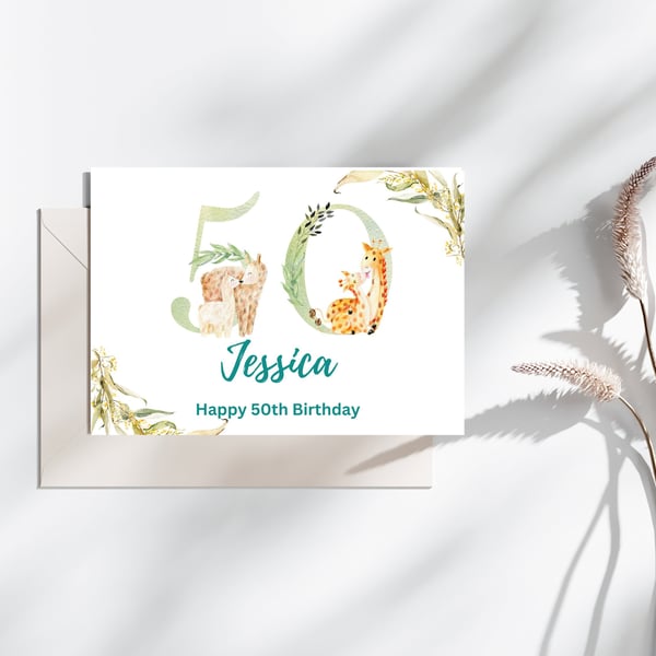 Happy 50th Birthday, Any Name, Custom Birthday Card, Personalised Birthday Card,