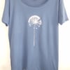 Silver Allium print Womens  organic cotton T shirt faded denim blue
