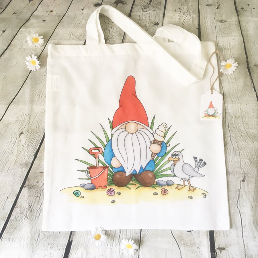 ‘Norm’ the Seaside Gnome Tote Bag - Eco Friendly Tote Bag - Craft Bag