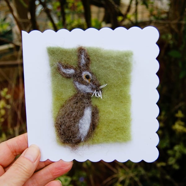 Birthday Card - Hare, Needle felt card, wool card, wool painting, textile art