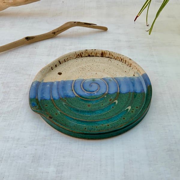 Spoon Rest with winter wood & midnight rain glaze