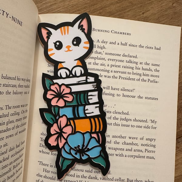 Handmade Paper Cut-Out Bookmark – Cat Design