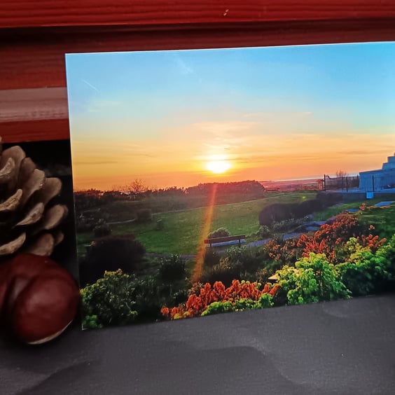 A6 Greetings card: Wirral war memorial sunset photograph
