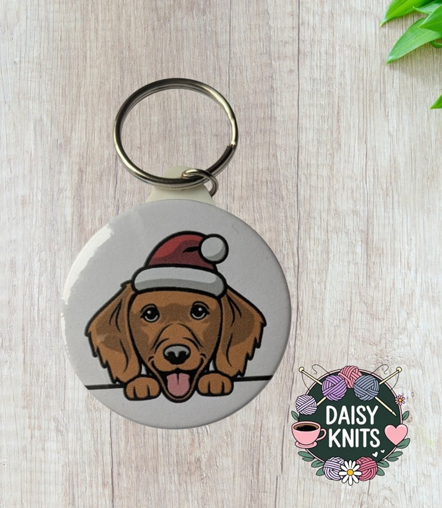 Golden Retriever Keyring with Santa Hat - Ideal Gift for Retriever Dog Owner