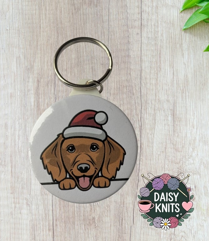 Golden Retriever Keyring with Santa Hat - Ideal Gift for Retriever Dog Owner