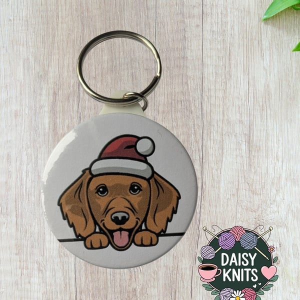 Golden Retriever Keyring with Santa Hat - Ideal Gift for Retriever Dog Owner