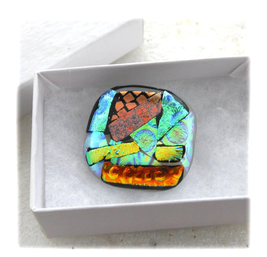 SOLD Patchwork Dichroic Fused Glass Brooch 073 Handmade 