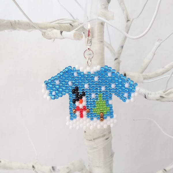 Snowman Beaded Christmas Jumper Tree Decoration Charm