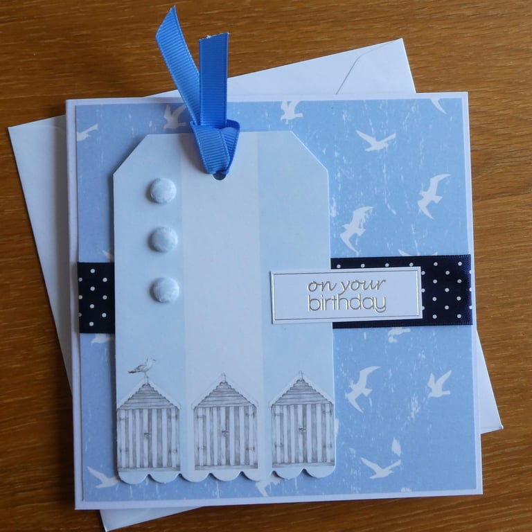 Tag Style Birthday Card - Beach Huts