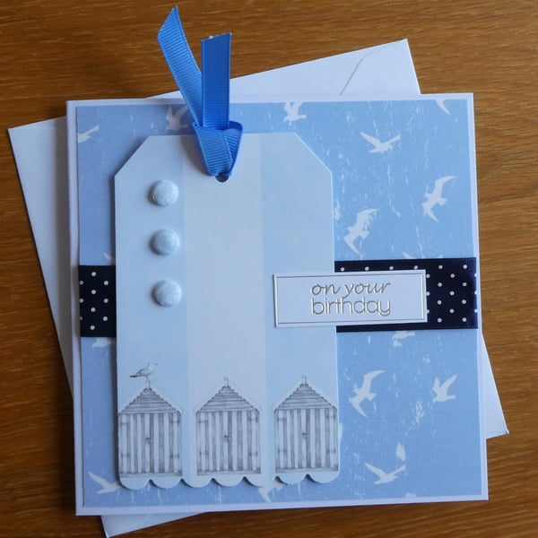 Tag Style Birthday Card - Beach Huts