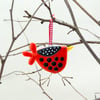 Fused Glass Red and Black Spotty Bird Decoration