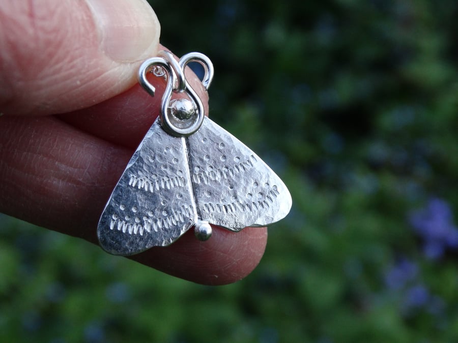 Midwinter moth, recycled sterling silver pendant