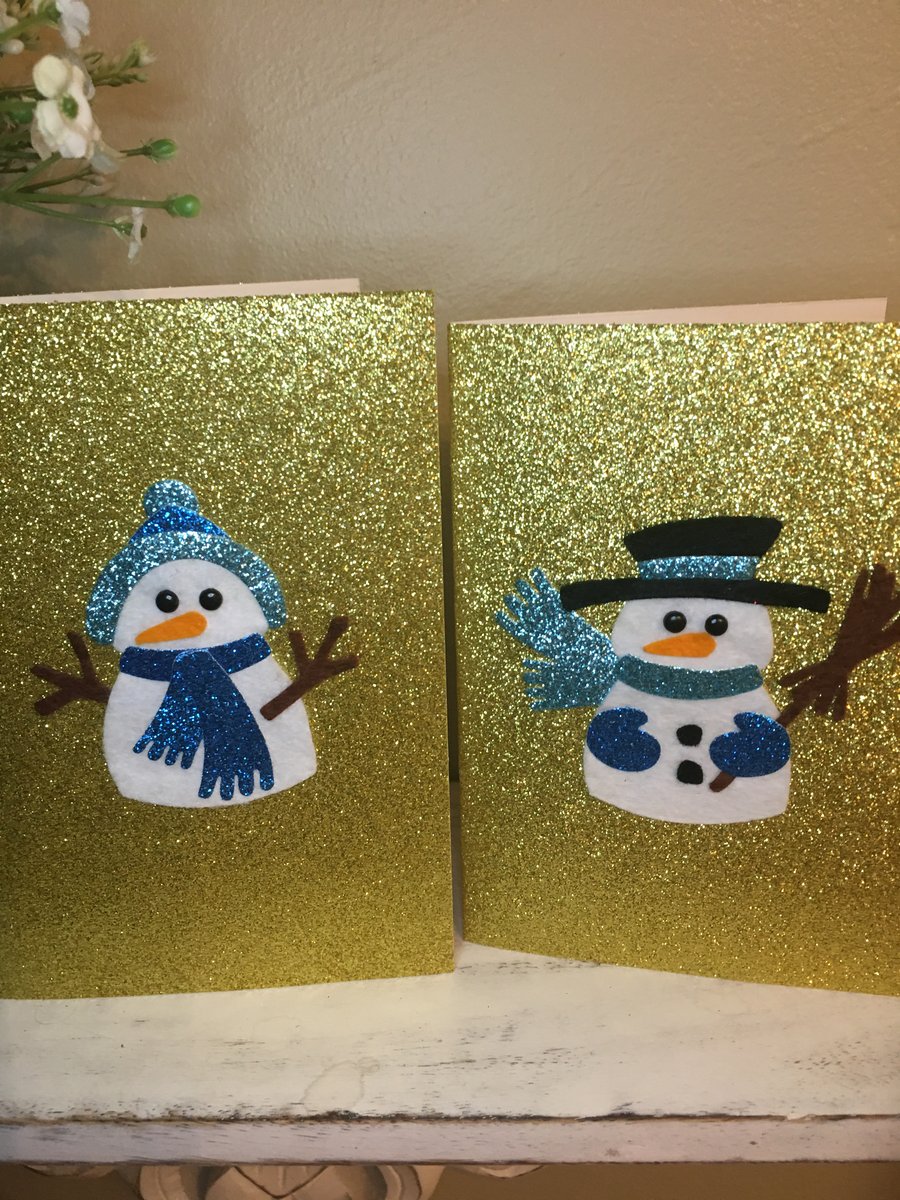 Handmade Glittery Snowman Christmas Card, Christmas Card