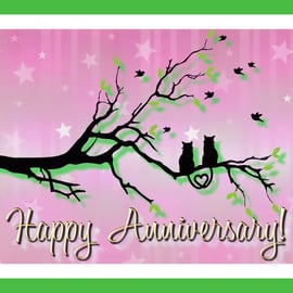 Happy Anniversary Cats in Tree Card A5